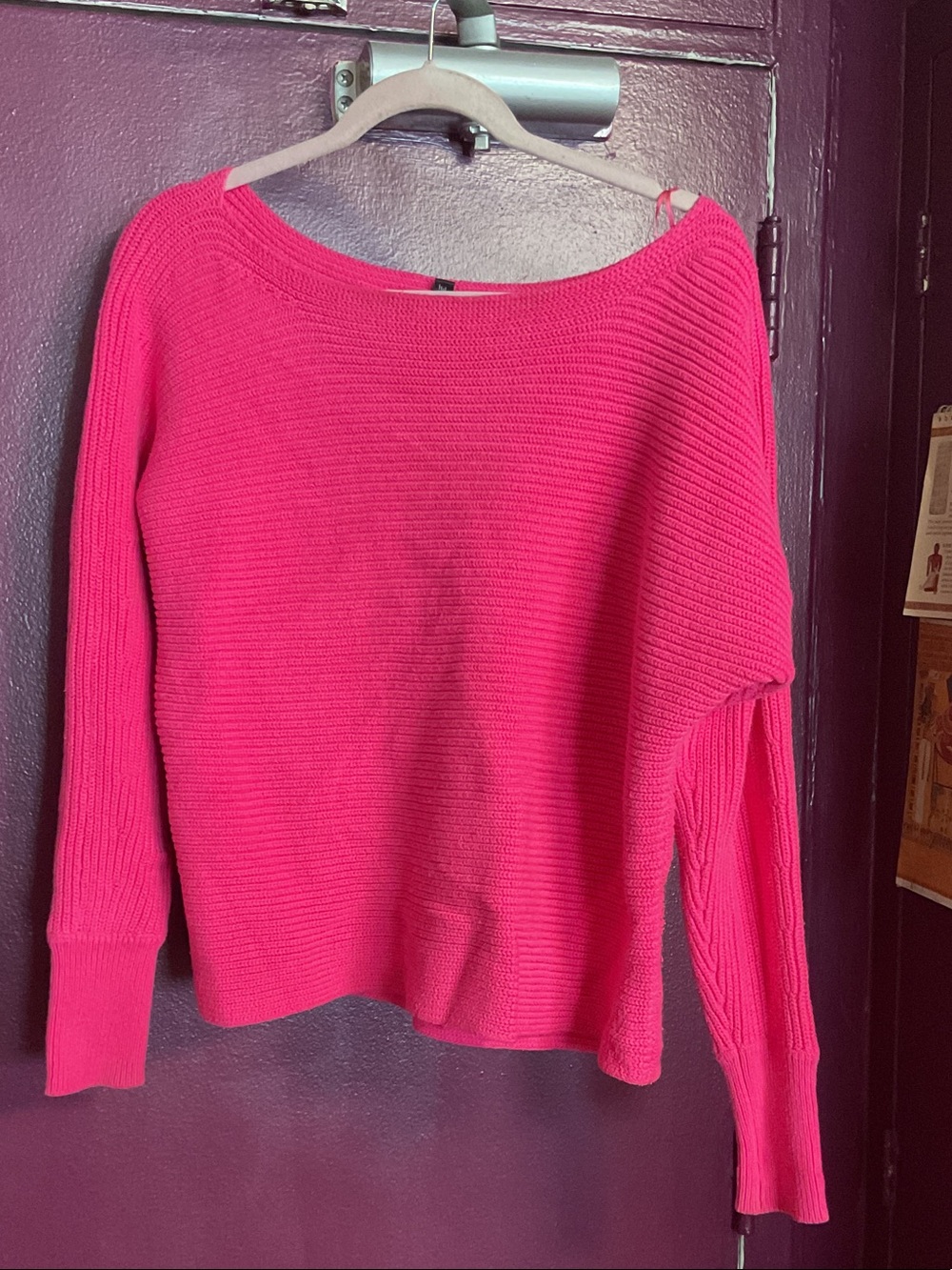 Aqua Hot Pink Off-the-Shoulder Knit Sweater